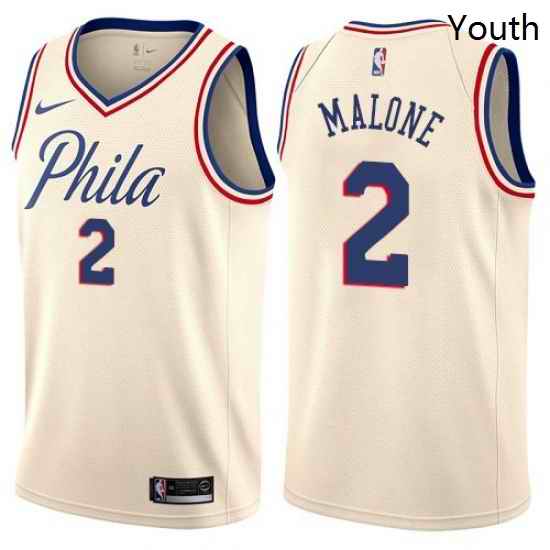 Youth Nike Philadelphia 76ers 2 Moses Malone Swingman Cream NBA Jersey City Edition
